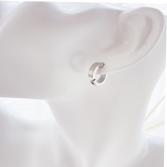 [2 件] 4mm*13mm 銠銀圓形夾式耳環耳夾手術不鏽鋼 第5張的照片