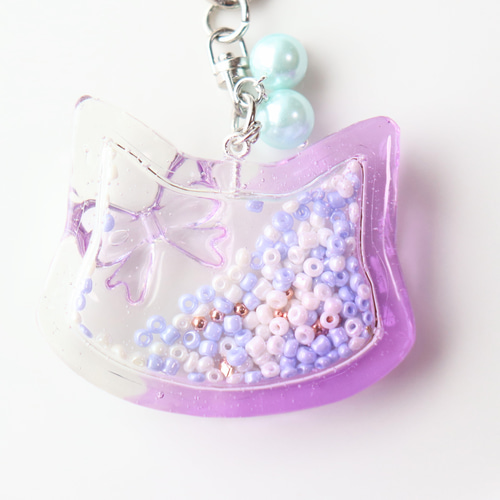 ねこ シャカシャカ キーホルダー レジン シェイカー グラデーション