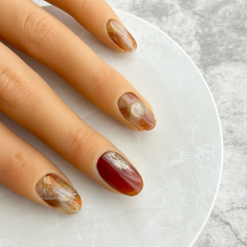 大人ブラウン大理石ネイル/秋ネイル/ニュアンスネイル/大人ネイル  