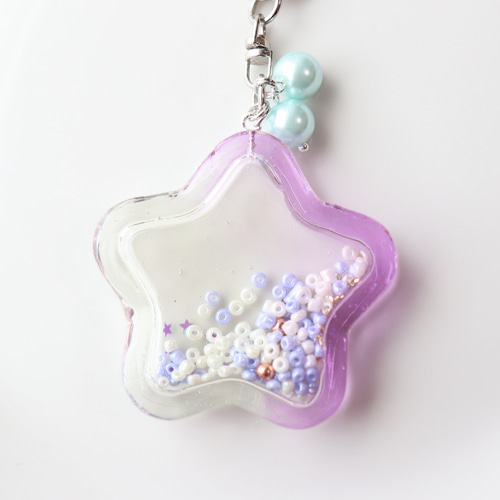 星 シャカシャカ キーホルダー レジン シェイカー グラデーション 紫色