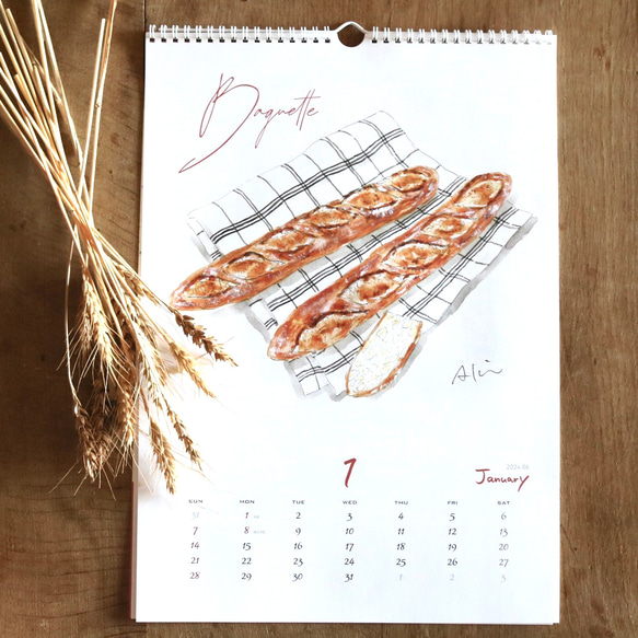 【A3】2024年パンのカレンダー（壁掛け／ハンガー付き） 2枚目の画像