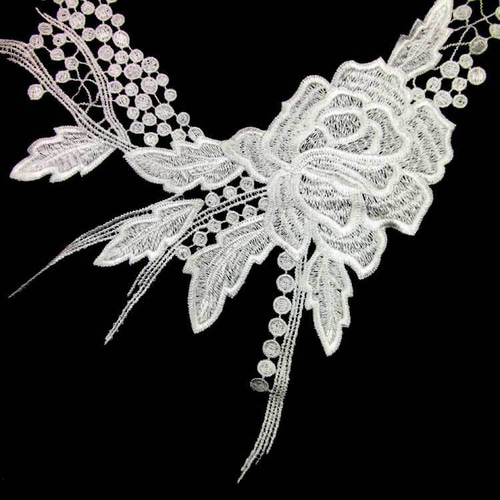 AZ236ブルー 花柄 胸元モチーフレース 襟レース ケミカルレース 薔薇