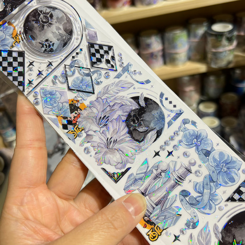 海外PETテープ 切り売り 花 月 孤月執花 海外マステ コラージュ