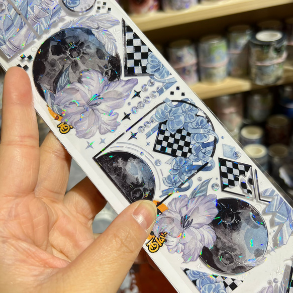 海外PETテープ 切り売り 花 月 孤月執花 海外マステ コラージュ