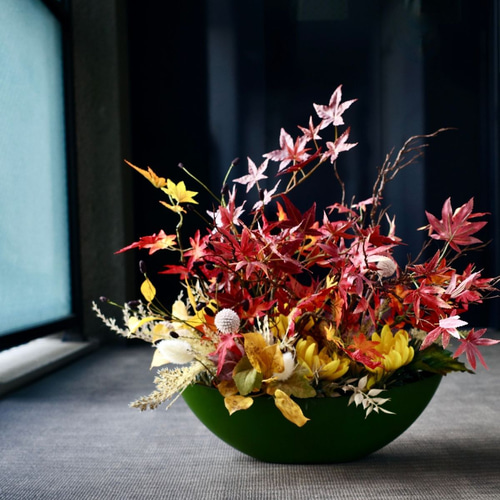1点もの】 三種のもみじのアレンジメント 造花 フラワーアレンジ 秋