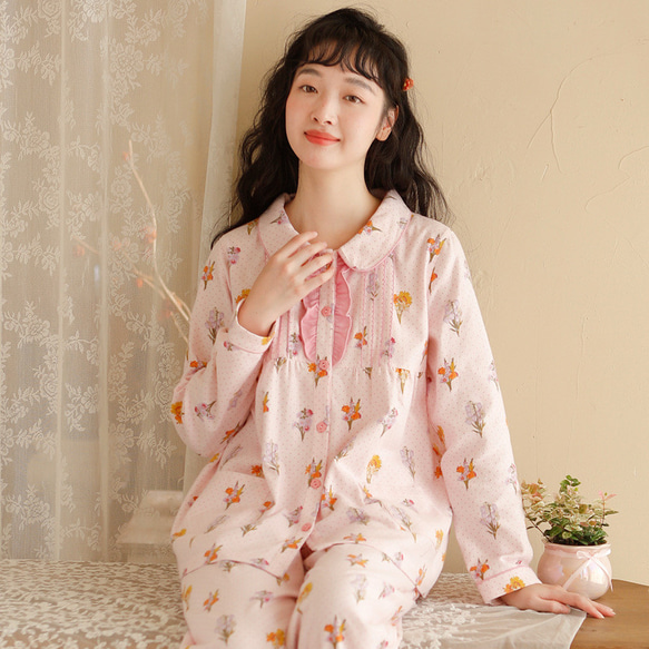 女性用 パジャマ レディース コットン 秋冬 部屋着 前開き 上下セット