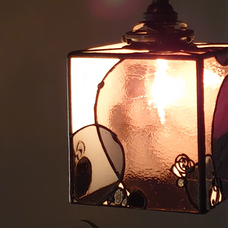 【再販】ガラスライトシェード・白と泡と深紫3046・灯具付き