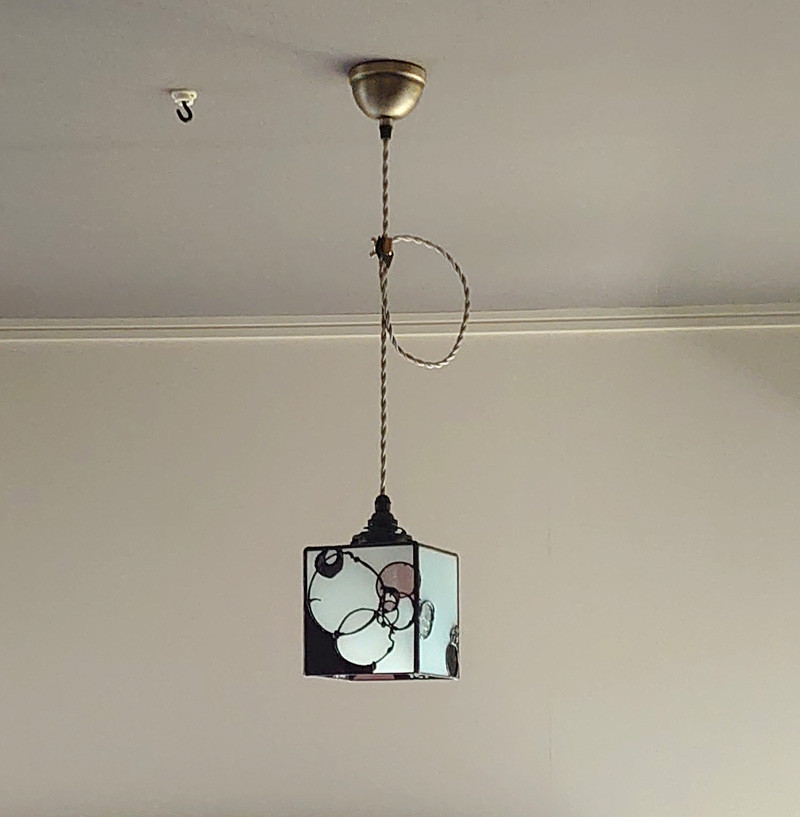 【再販】ガラスライトシェード・白と泡と深紫3046・灯具付き