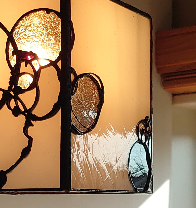 【再販】ガラスライトシェード・白と泡と深紫3046・灯具付き