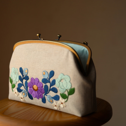 ナチュラルリネン 花刺繍 バッグ ポシェット ポシェット Piros