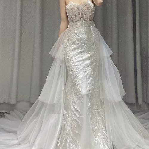 3D立体レース刺繍 優雅 オフショルダー セクシー マーメイド  