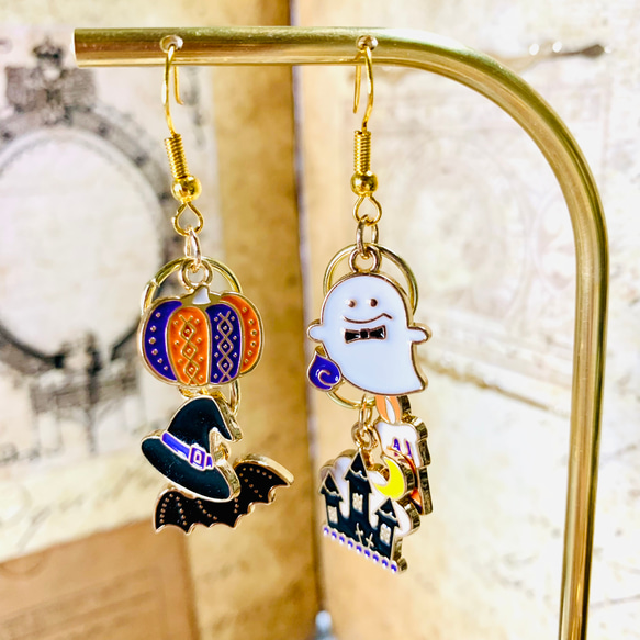ハロウィン 魔女とパンプキンピアス 魔女のパンプキンハロウィンビーズ