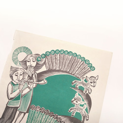 楽器を吹いている少年と女性と小鹿 リトアニア洋書 カルトン 戯画 イラスト図版 ヴィンテージペーパー 2003－4 2枚目の画像