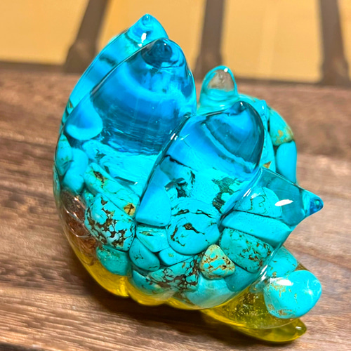 1点もの】九尾の狐オルゴナイト 大粒 ターコイズ その他置物 毘殊  