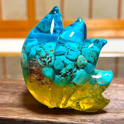 1点もの】九尾の狐オルゴナイト 大粒 ターコイズ その他置物 毘殊  