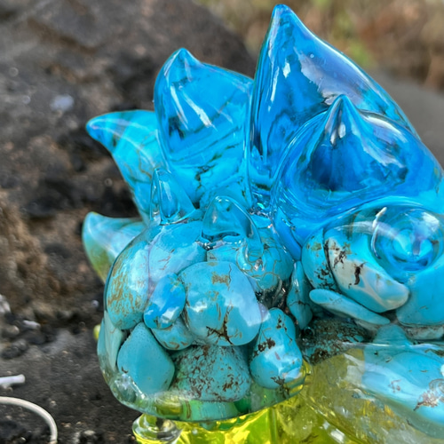 1点もの】九尾の狐オルゴナイト 大粒 ターコイズ その他置物 毘殊  