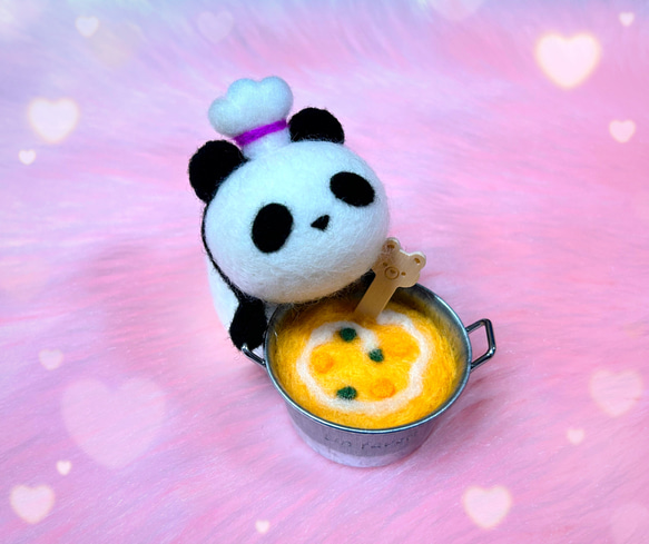 コックぱん②＊パンプキンスープ♡羊毛フェルトのふわふわパンダのふわぱんコックさん☆ハロウィンかぼちゃクッキング 2枚目の画像