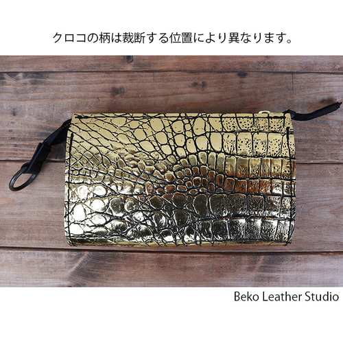 ゴールドの本革クロコダイル風/大きな長財布/LV-goldクロコ 長財布 