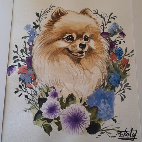 水彩画 ポメラニアン 絵画 makochin 通販 16618508｜Creema