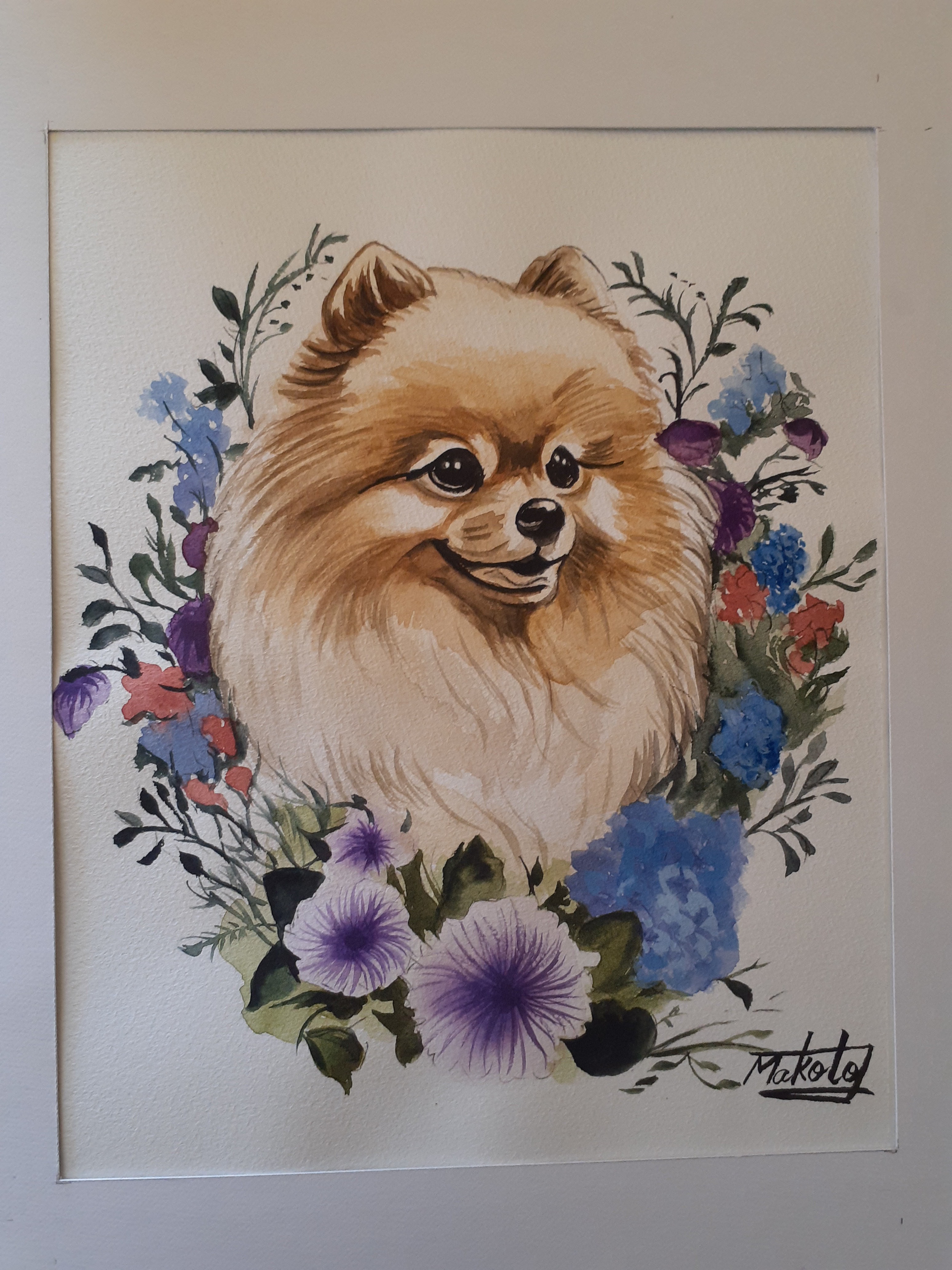 水彩画 ポメラニアン 絵画 makochin 通販 16618508｜Creema(クリーマ)