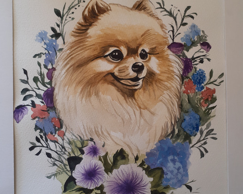 水彩画 ポメラニアン 絵画 makochin 通販 16618508｜Creema