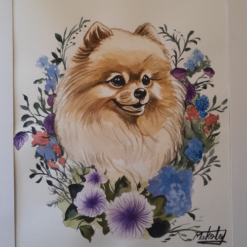 水彩画 ポメラニアン 絵画 makochin 通販 16618508｜Creema