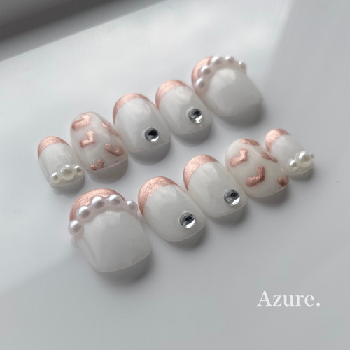 23))フレンチガーリー ミラーネイル ネイルチップ ぷっくり ニュアンス