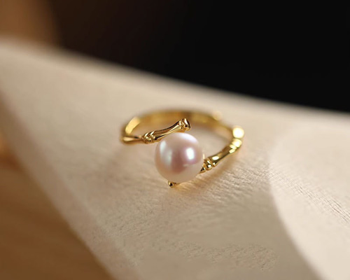 シルバー925 竹節 淡水パール リング 指輪 silver925 フリーサイズ