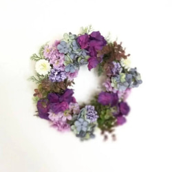 30cm パープルブルーのふんわり紫陽花リース 秋の贈り物 2枚目の画像