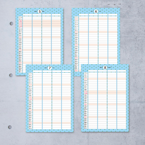 ファミリーカレンダー12枚もの 2024年度 3枚目の画像