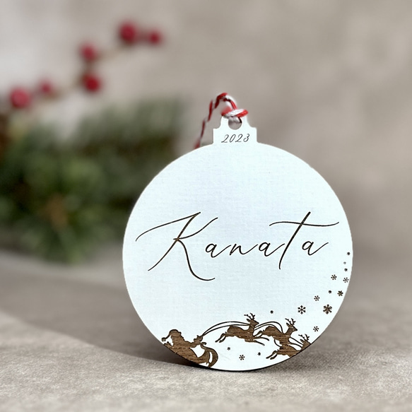 クリスマスオーナメント　名入れ　木製　ネームプレート　ネームタグ　クリスマス飾り 6枚目の画像