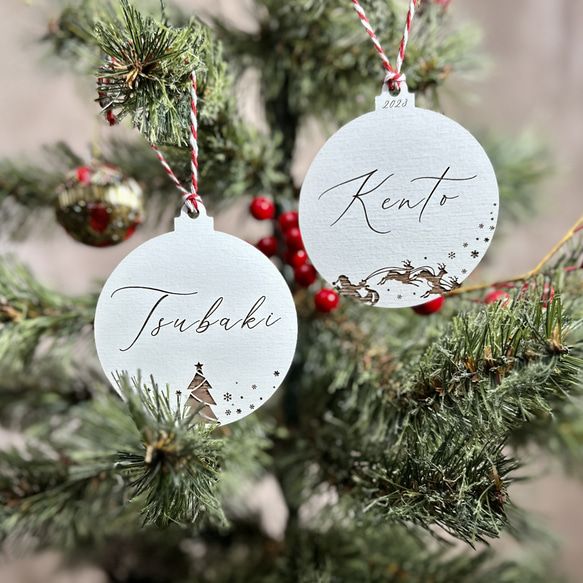 クリスマスオーナメント　名入れ　木製　ネームプレート　ネームタグ　クリスマス飾り 2枚目の画像