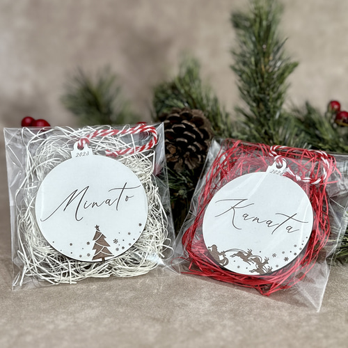 クリスマスオーナメント 名入れ 木製 ネームプレート ネームタグ