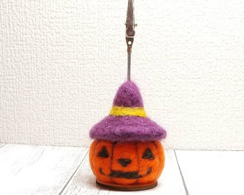 ハロウィンかぼちゃのメモスタンド カードスタンド 羊毛フェルト メモ