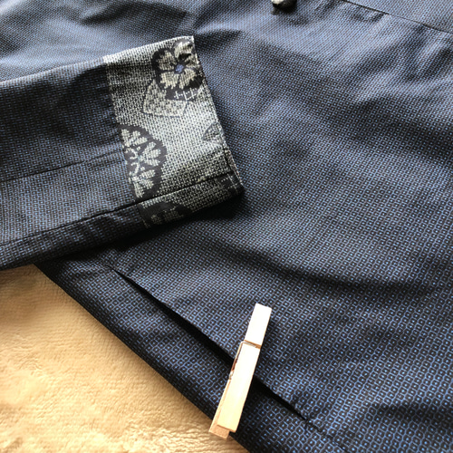 アンティーク大島紬のパッチワークコート リバーシブル 青