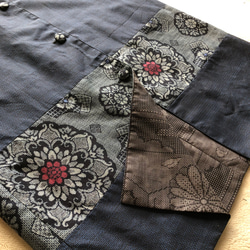 アンティーク大島紬のパッチワークコート　リバーシブル　青割り込み絣　受注制作可能です　着物リメイク 8枚目の画像