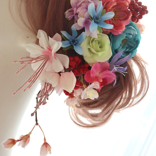 ヘッドドレス 髪飾り ヘッドパーツ カラフル 薔薇 バラ 桜