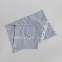 ランチョンマット　巾着　リボン　ヒッコリー ランチョンマット巾着リボンヒッコリー