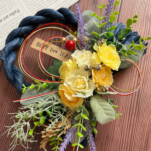 No.137 カラーしめ縄リース2024 ハンドメイドお正月飾り 玄関ドア