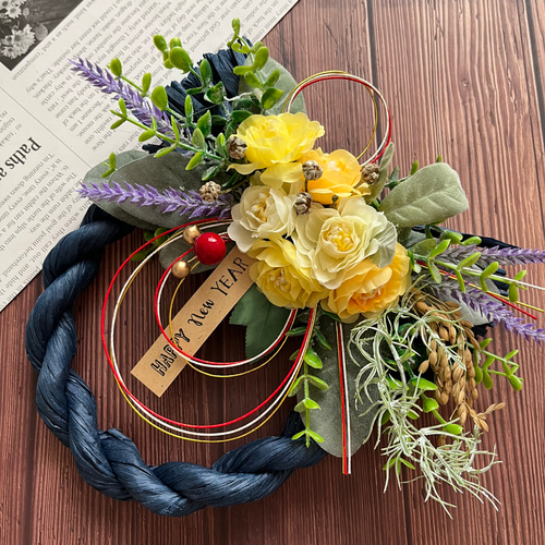 No.137 カラーしめ縄リース2024 ハンドメイドお正月飾り 玄関ドア