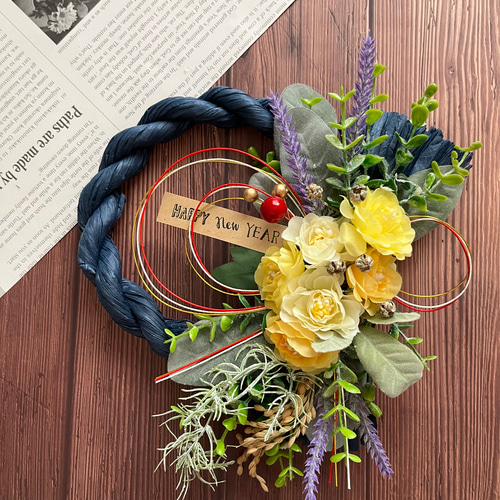 No.137 カラーしめ縄リース2024 ハンドメイドお正月飾り 玄関ドア