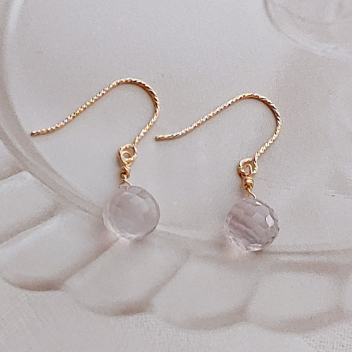 14kgf＊ローズクォーツひと粒ピアス ピアス（フック・チェーン 