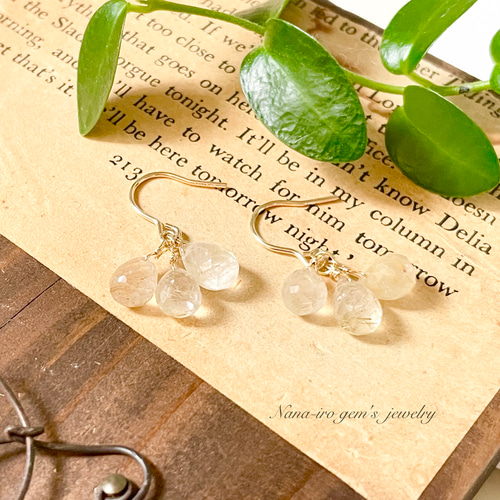 ナナ❤️ 14kgf ピアス 14kgf rosequartz pierce ピアス（フック・チェーン） Nana-iro gem