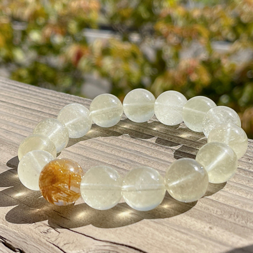 龍紋天珠ブレスレット 九眼天珠＋水晶＋ゴールドルチルクォーツ＋