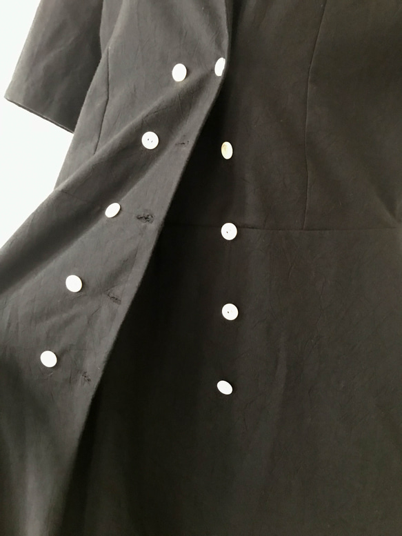 テーラードカラー半袖ワンピース　～コットン ブラック～ 5枚目の画像