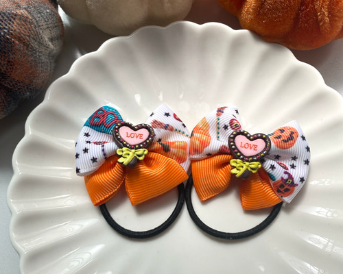 ハロウィン ハート スティック キッズ ヘアゴム リボン ヘアゴム