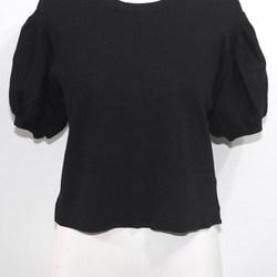 Basic Puffsleeve S/S Knit Tops (black) キャミソール ブラック 黒 カジュアル 6枚目の画像