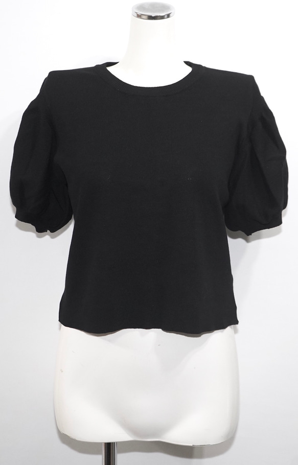 Basic Puffsleeve S/S Knit Tops (black) キャミソール ブラック 黒 カジュアル 6枚目の画像