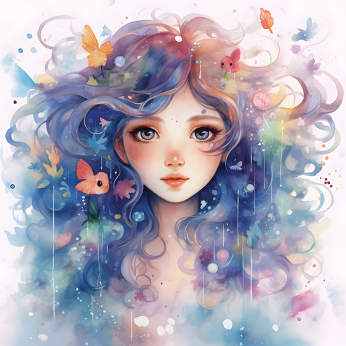 絵画　アート　女性像　イラスト　インテリア　綺麗　かわいい　淡い　鉛筆画　水彩 マーキュリー星の姫 キャンバス｜水彩画・おしゃれ・アート