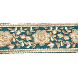 【50cm単位】グリーンブルーゴールド　 インド刺繍リボンハンドメイド材料　りぼん素材 2枚目の画像
